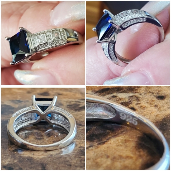 Amazon.com: TSNjewelry Genuine Blue Star Sapphire Ring with  Genuine 5ct Blue & White Sapphire Ring Size 7.5